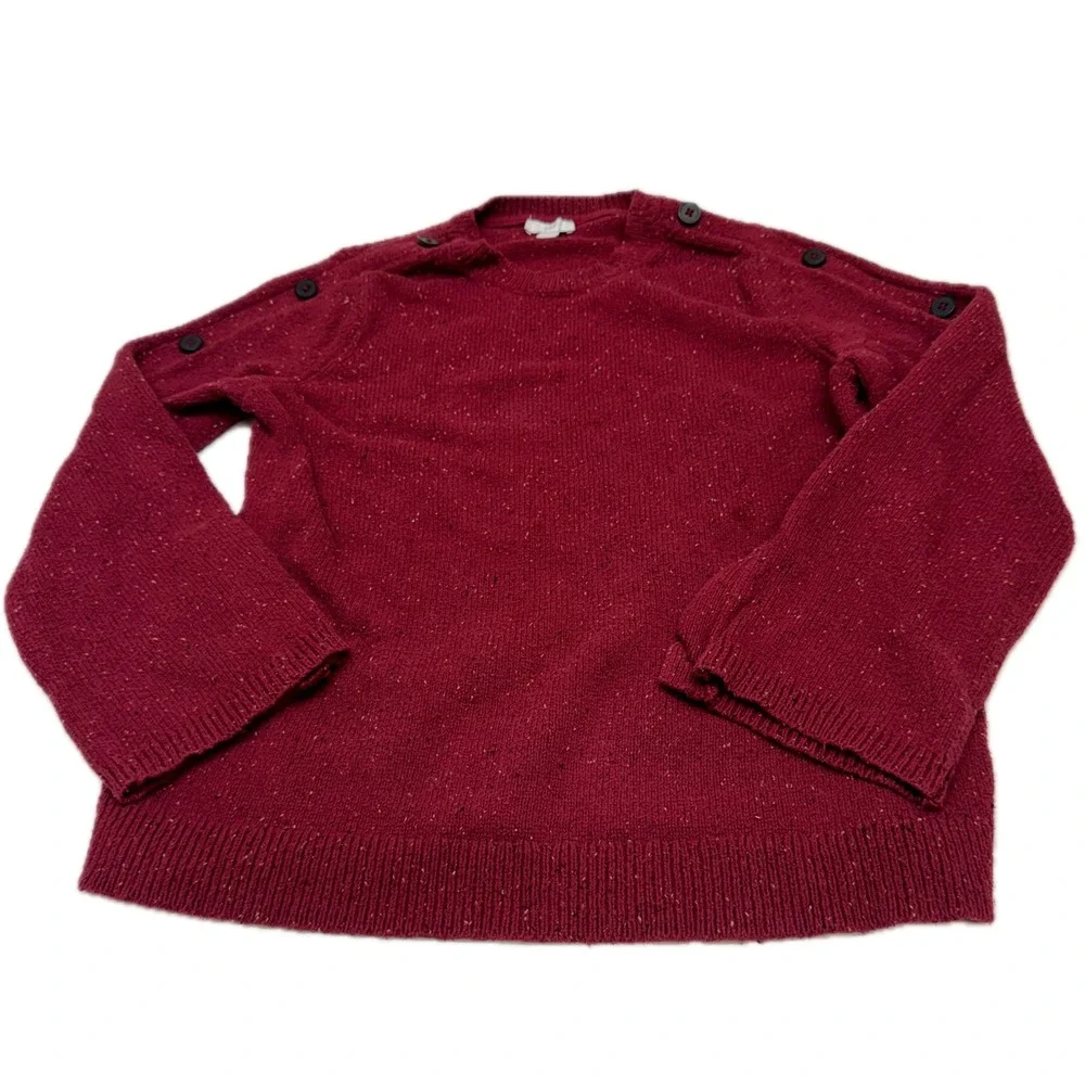 J Jill Sweater Womens Medium Red Speckled Knit Button Shoulder Academia Classic